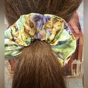 Spring Bunny Print Hair Scrunchie - Pastel Floral